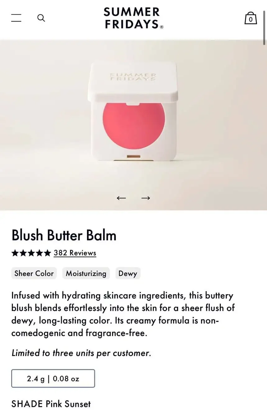 2 Summer Fridays Blush Butter Balm Duo in Pink Sunset and Sweet Rosé